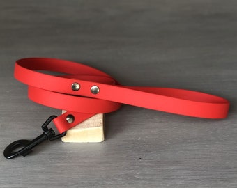 Red Dog Leash in Waterproof Webbing Coated in PVC, Custom Length and Hardware, Easy to Clean and Ideal for All Activities