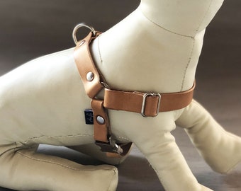 Slip On Dog Harness in Tan Leather, Adjustable Dog Harness for All Sizes and Breeds, Full Grain Leather, No Pull Dog Harness