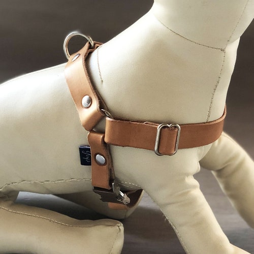 Dog Harness in Tan Leather Soft and Adjustable Customizable Etsy