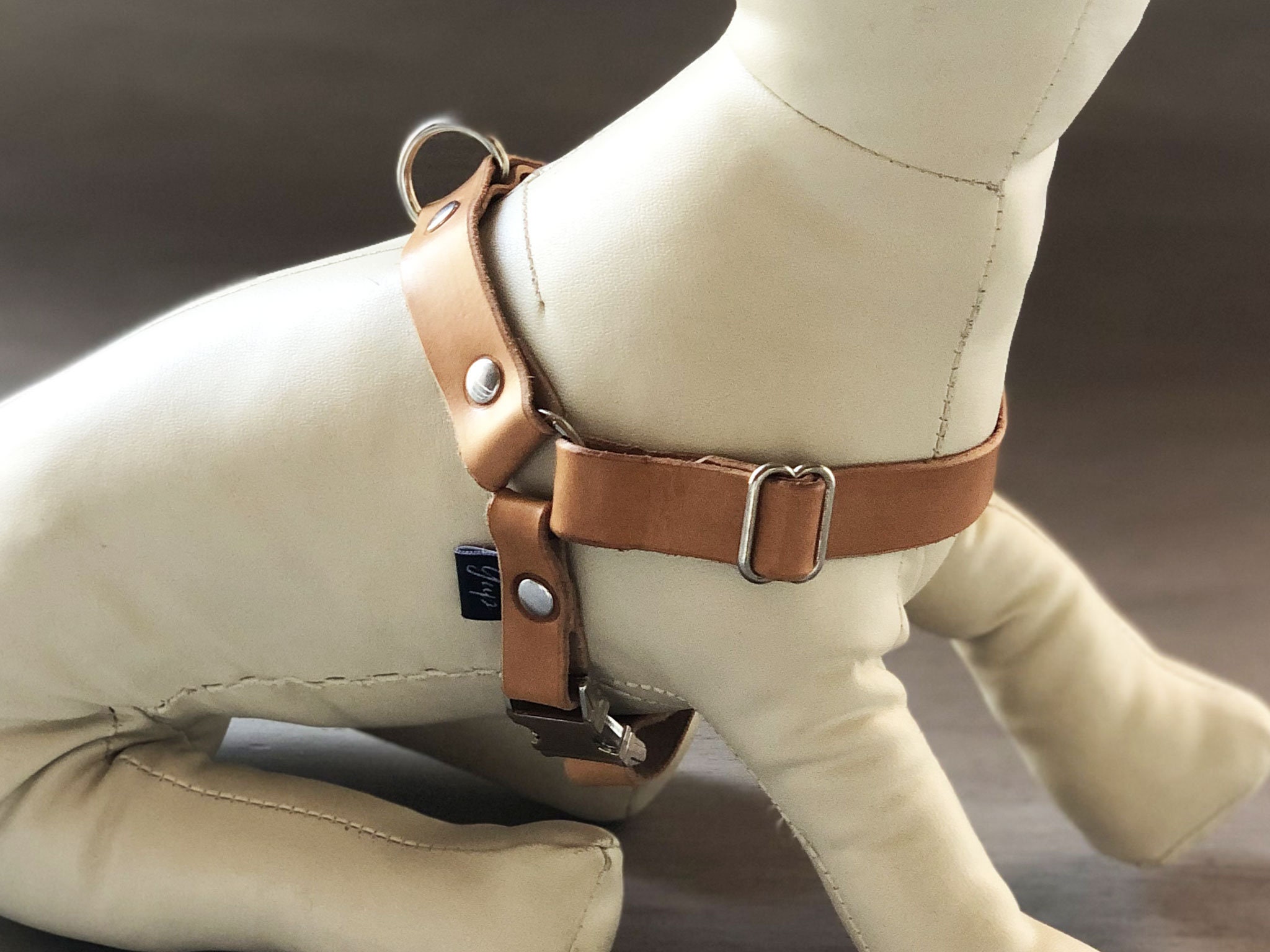 Slip On Dog Harness in Tan Leather, Adjustable Dog Harness for All Sizes and Breeds, Full Grain