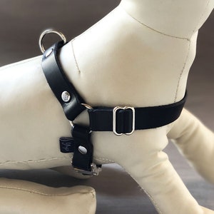 Slip On Dog Harness in Black Leather, Adjustable Dog Harness for All Sizes and Breeds, Full Grain Leather, No Pull Dog Harness