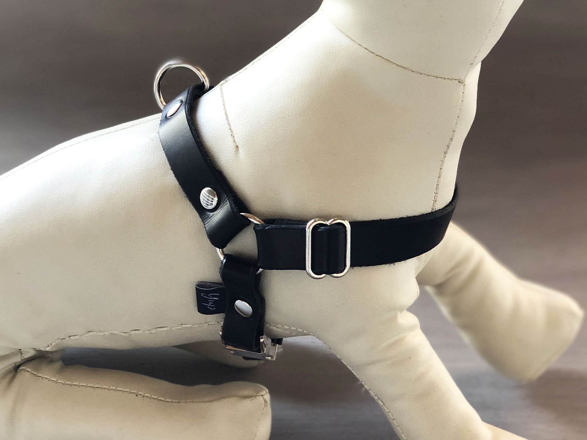 Slip On Dog Harness in Black Leather, Adjustable Dog Harness for All