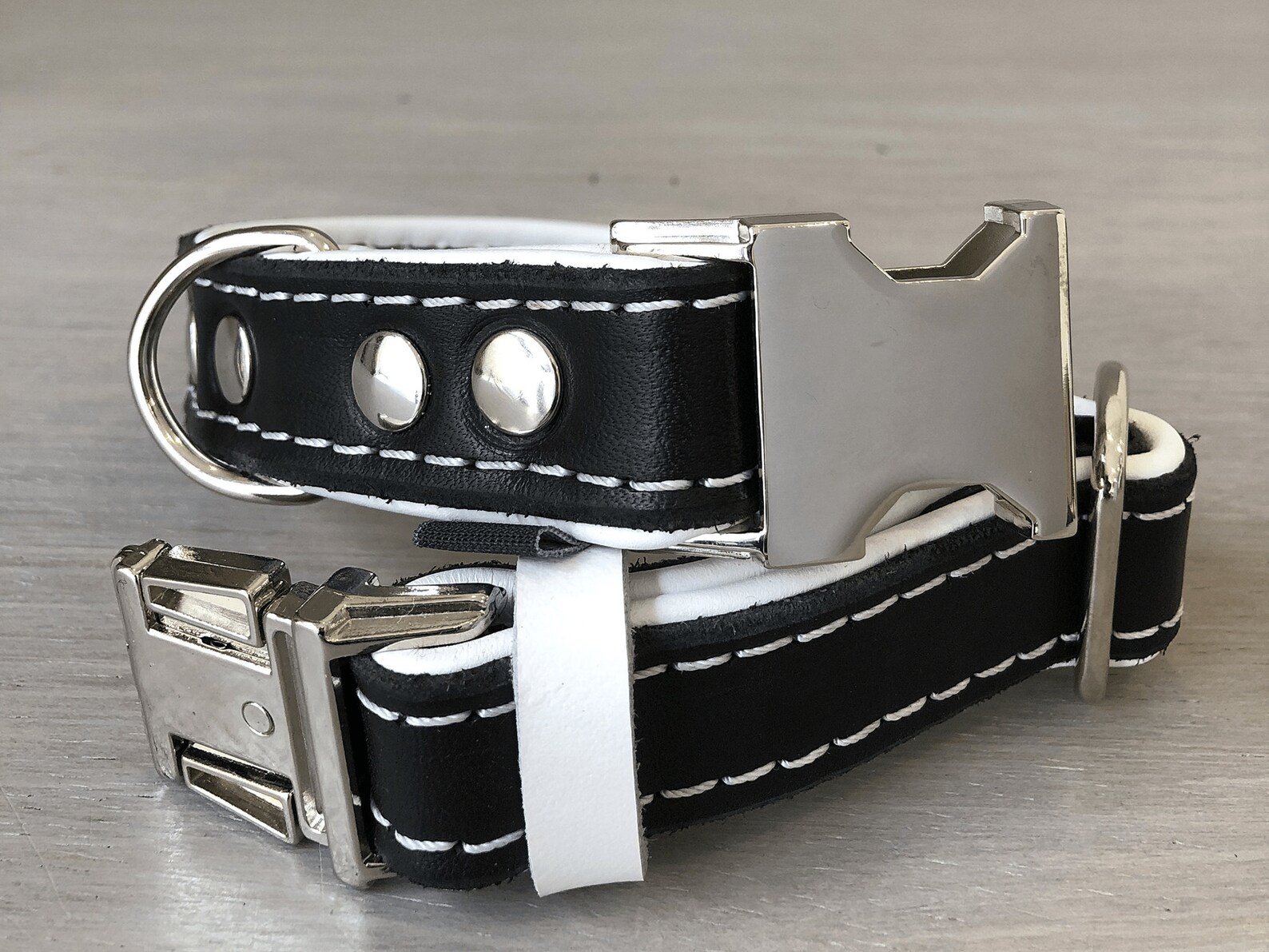 Padded Leather Quick Release Dog Collar in Black and White Etsy
