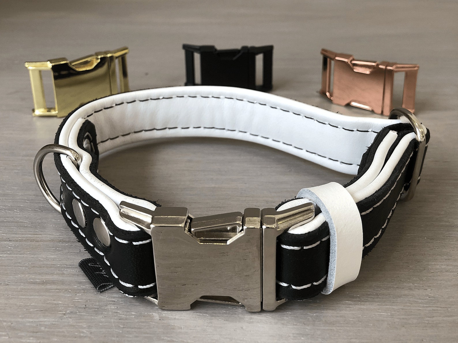 Padded Leather Quick Release Dog Collar in Black and White Etsy