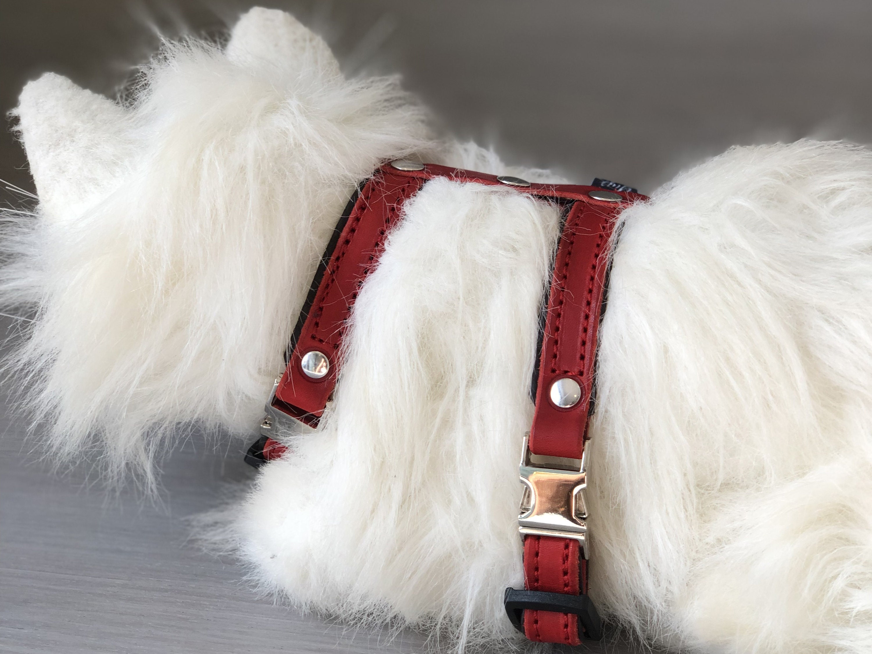 Cat Harness in Red Leather, Soft Padded Cat Harness, Adjustable Cat