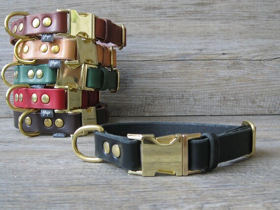 Black Dog Collar, Leather Dog Collar, FREE ID Tag, Brass Hardware Dog Collar, Handmade Dog Collar, Personalized Collar, Breakaway Collar