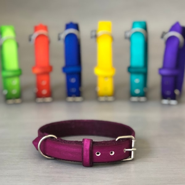 Wine Purple Leather Dog Collar Available for All Sizes and Breeds, 6 Widths, Colorful Leather Collars, Optional FREE Id Tag, Personalized