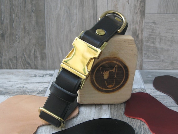 Black Dog Collar, Leather Dog Collar, FREE ID Tag, Brass Hardware Dog Collar, Handmade Dog Collar, Personalized Collar, Breakaway Collar