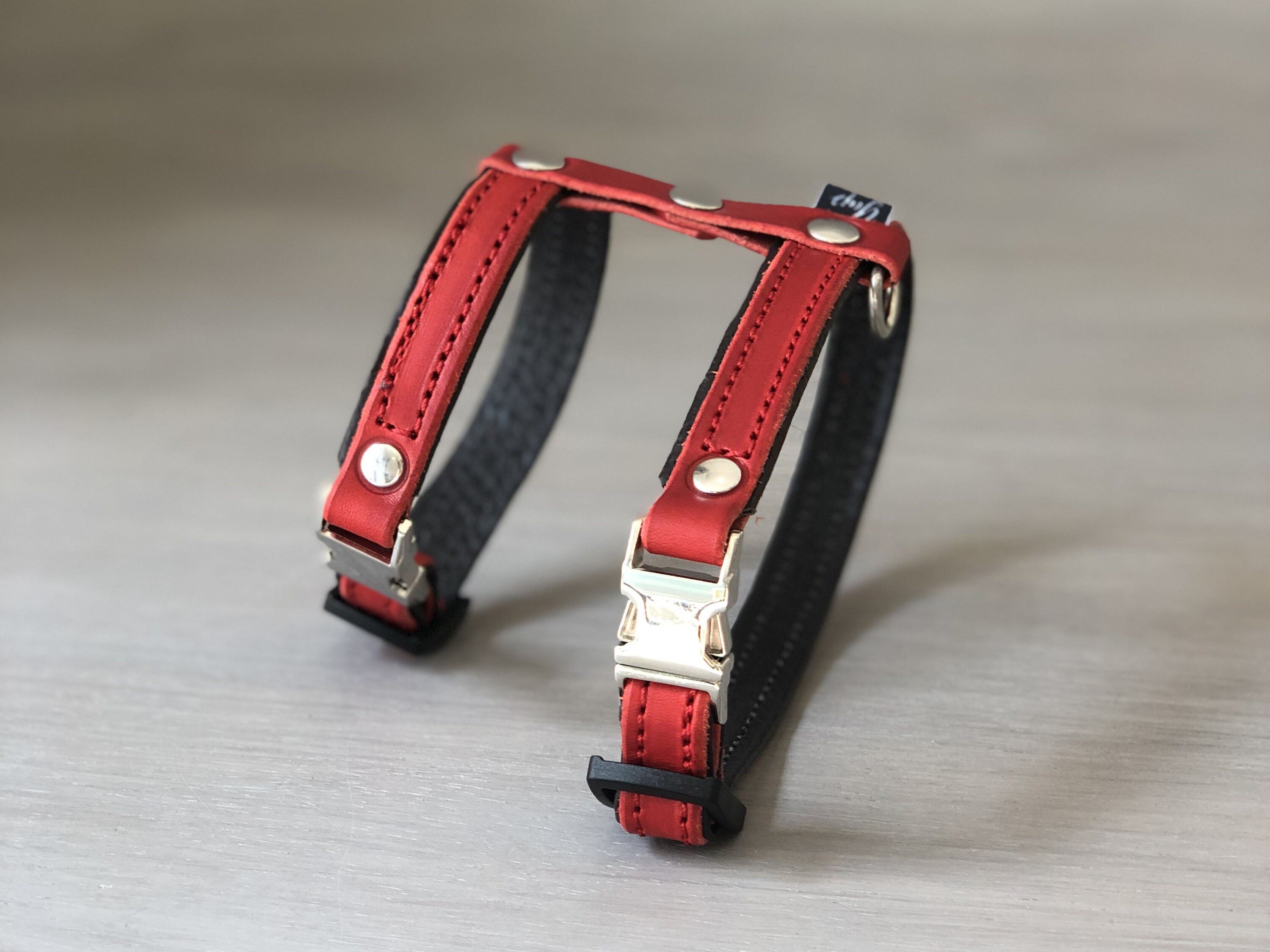 Cat Harness in Red Leather, Soft Padded Cat Harness, Adjustable Cat