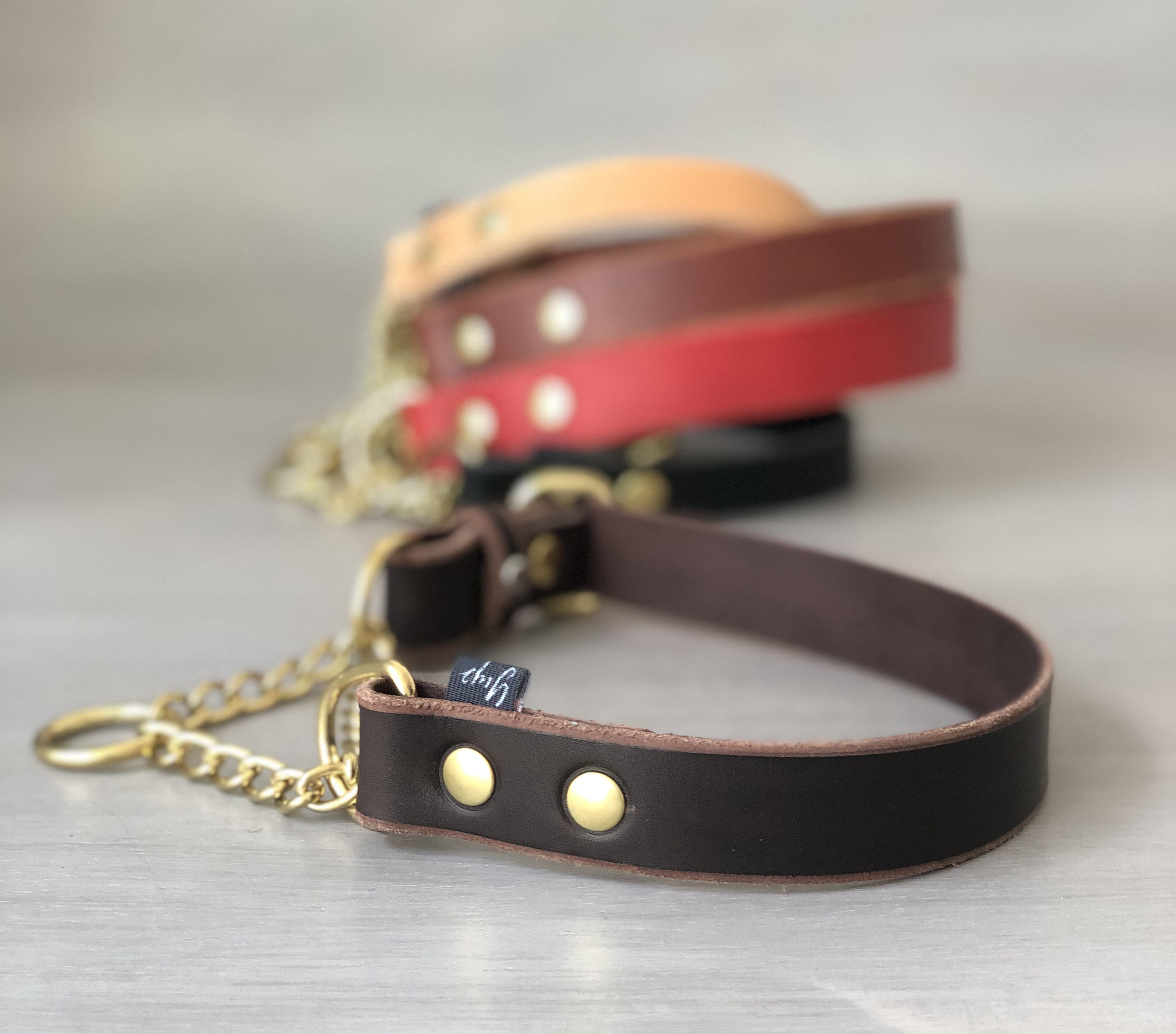 Martingale Dog Collar, Adjustable Leather Martingale Collar, Brown