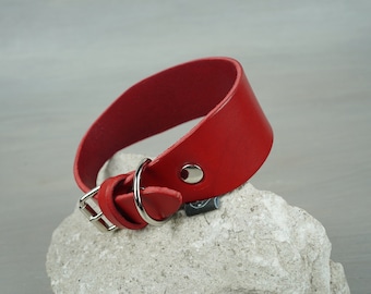 Rode lederen taps toelopende halsband, brede lederen halsband, optionele gratis ID-tag, sterke en duurzame handgemaakte halsband