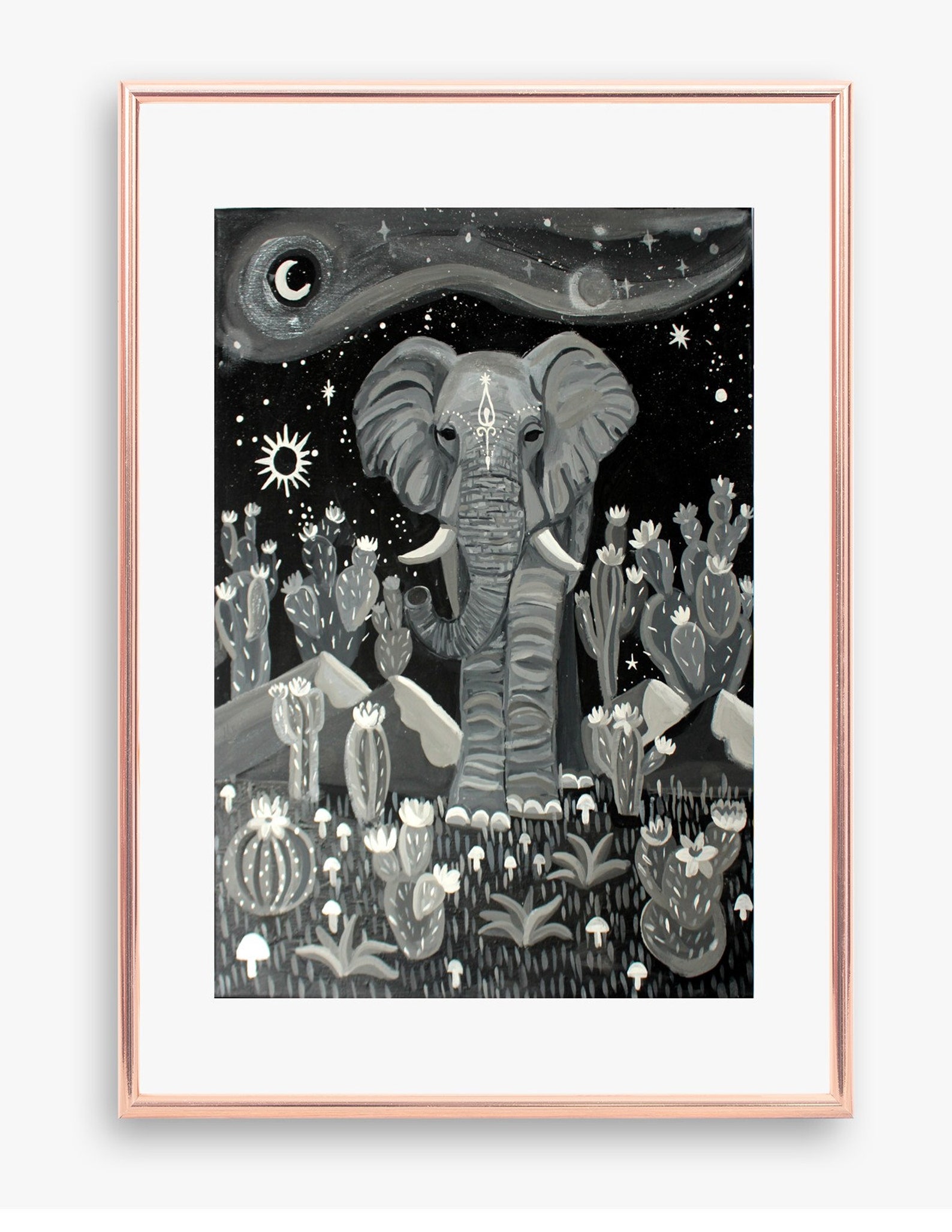 Elephant Art Black and White Elephant Painting Living Room Etsy