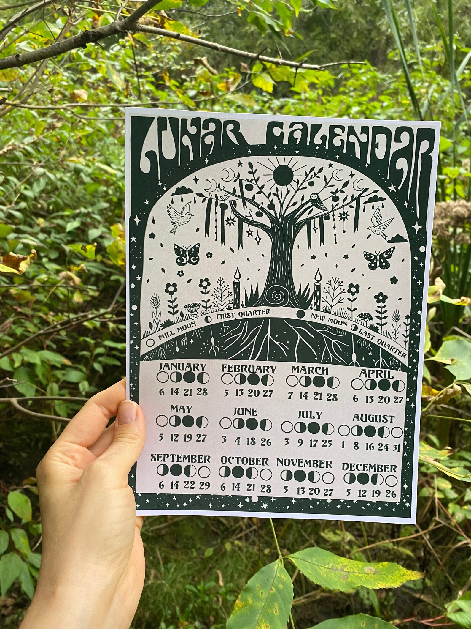 Dark Forest Lunar Calendar Lunar Calendar 2024 Lunar Phase - Etsy Canada