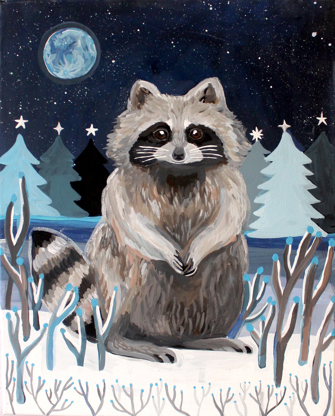 Winter Racoon Project Winter Raccoon Art Print, Woodland Nursery Decor - Etsy