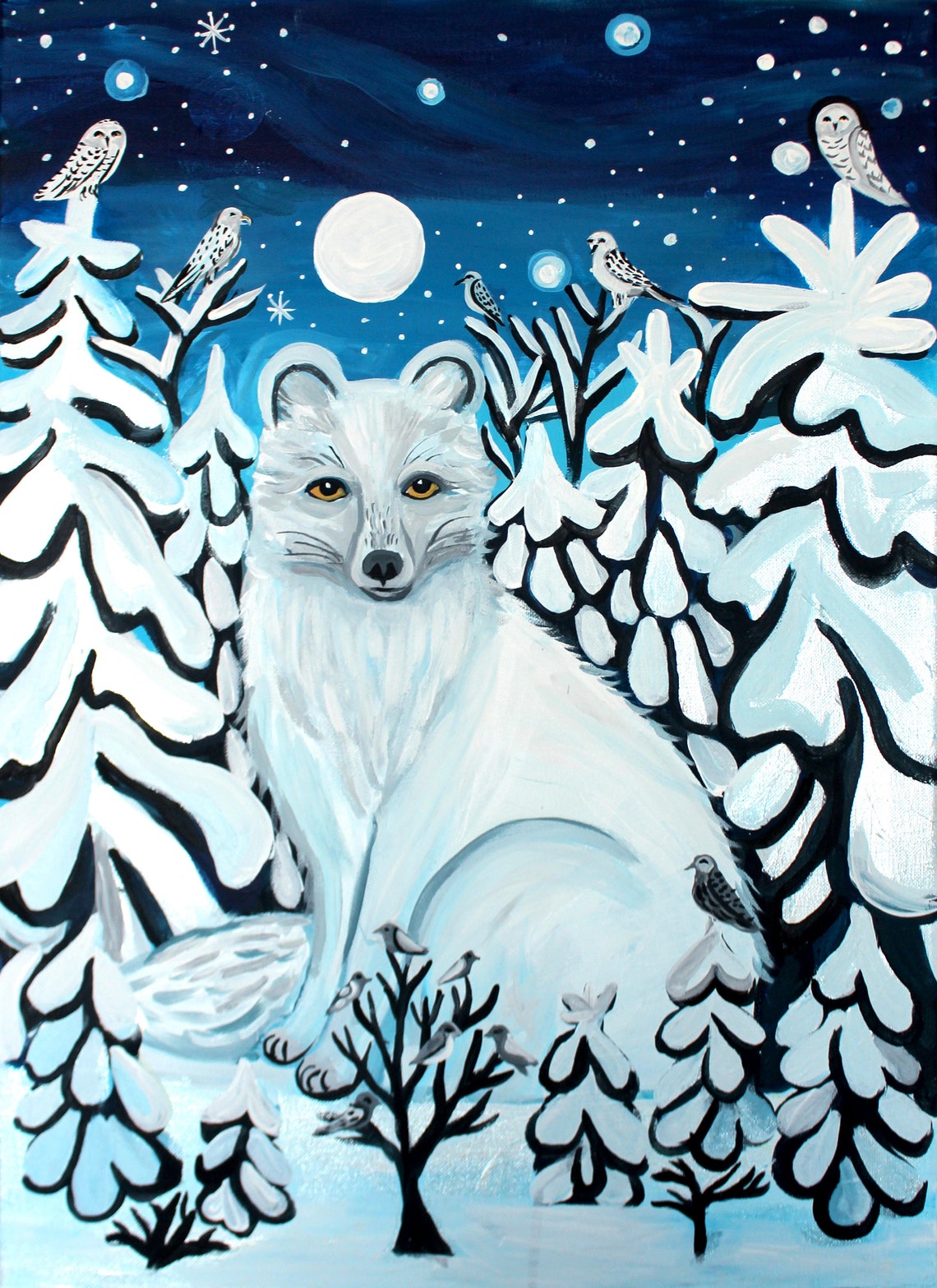 Arctic Fox Art Print, Winter Landscape Wall Art, White Fox, Snowy Art