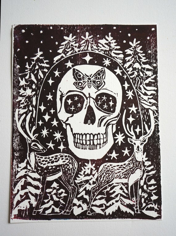 Skull Lino Print Art Portal Lino Print Witchy Art Witchy - Etsy