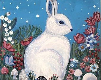 White Rabbit art, rabbit art, rabbit painting, bunny art, bunny painting, home decor art, nursery art, childrens room art, free shipping