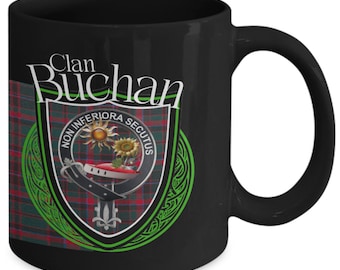 Scottish clan Buchan tartan crest mug, Buchan Clan Mug, customize for ANY Clan, gift idea for mom dad sister brother grandma grandpa