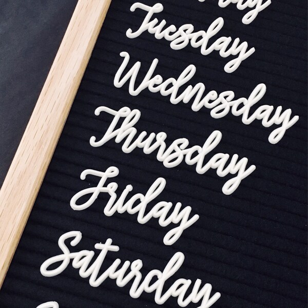 Cursive Days of the Week and Months of the Year Letter Set - White