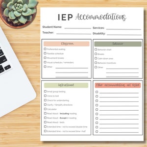 IEP Accommodations Cheat Sheet Snapshot | Special Education Printable | SPED Teacher IEP Worksheet