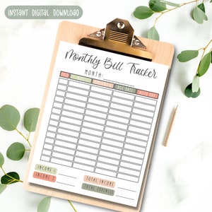 Monthly Bill Tracker Printable | Simple Minimalist Organization