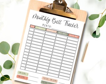 Monthly Bill Tracker Printable | Simple Minimalist Organization
