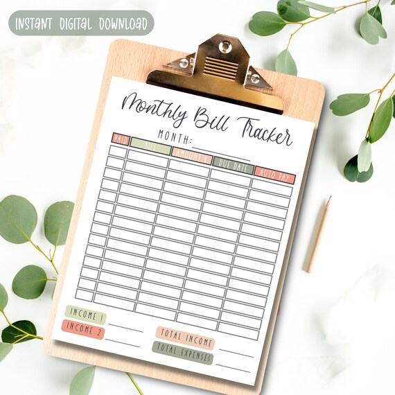 Monthly Bill Tracker Printable Simple Minimalist - Etsy