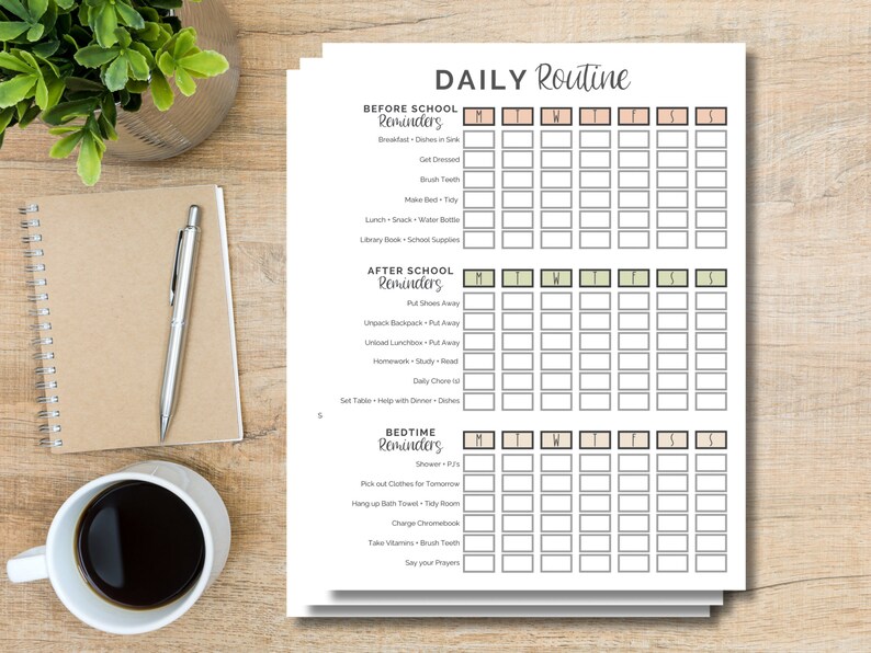Before and After School Checklist for Kids Printable | Kids Chore Chart ...