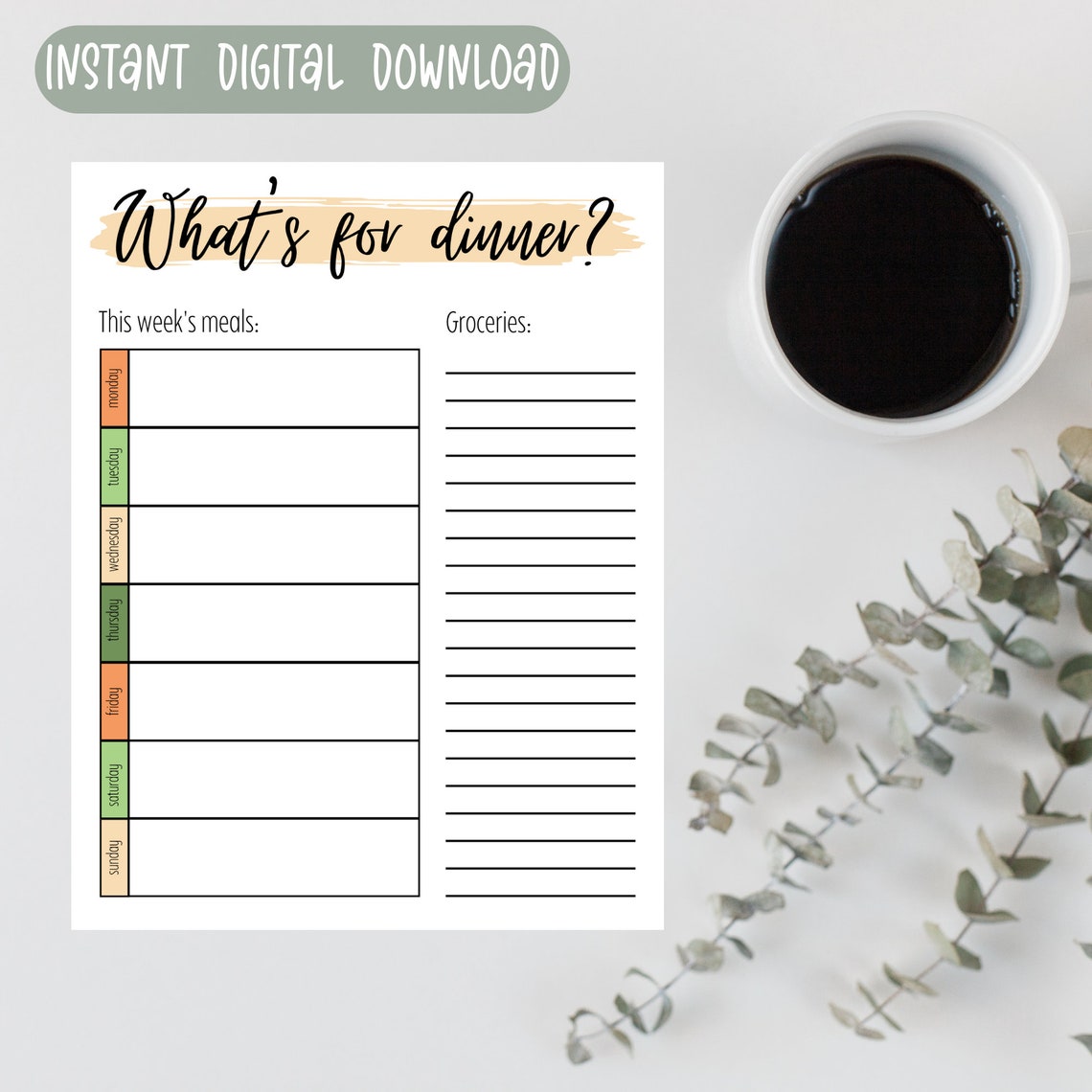Meal Planning Printable Simple Minimalist Organization - Etsy