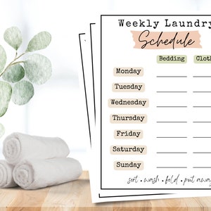 Weekly Laundry Schedule Printable | Family Laundry Plan | Weekly Laundry Routine | Minimalist Laundry Planner | Home Management Checklist