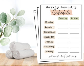 Weekly Laundry Schedule Printable | Family Laundry Plan | Weekly Laundry Routine | Minimalist Laundry Planner | Home Management Checklist