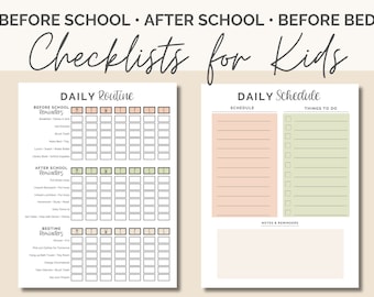 Before and After School Checklist for Kids Printable | Kids Chore Chart | Back to School Daily Routine | To Do List | School Day Reminders