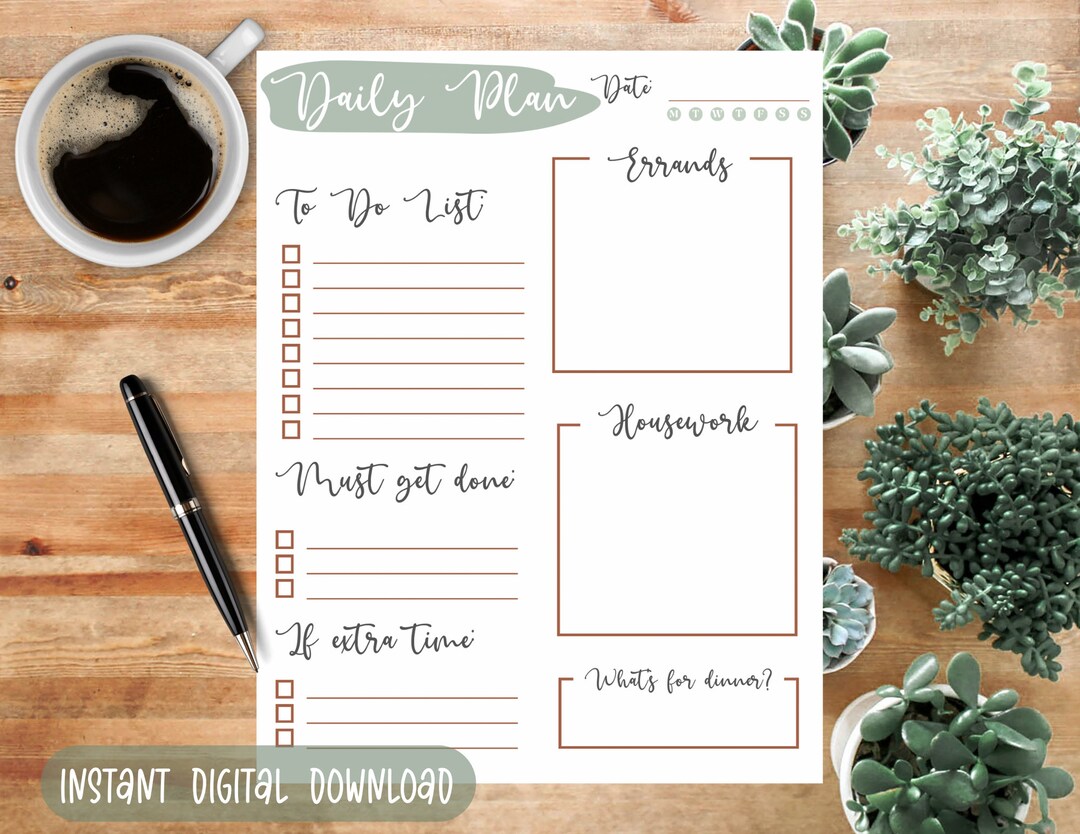Printable to Do List | Daily Plan | Digital Checklist - Etsy