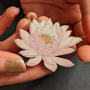 Flowering Water Lily Brooch with matching greetings card - from a 1920s Ukiyo-e woodblock print by Japanese artist Ohara Koson