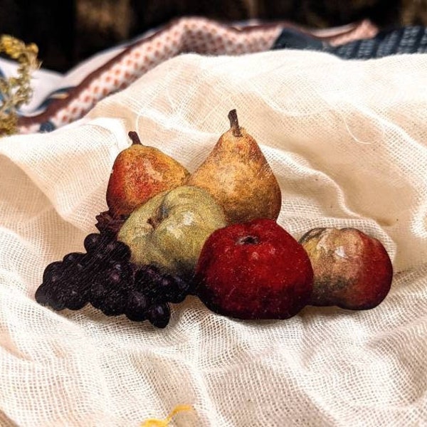 Still-Life Fruit Brooch with matching greetings card - from an 1868 French oil painting by Henri Fantin-Latour