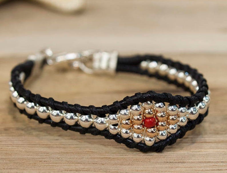 Ethnic Jewelry Women/'s Beaded Bracelet Leather Beaded Bracelet Gold /& Silver Bracelet Sterling Silver Women/'s Bracelet Ethnic Bracelet