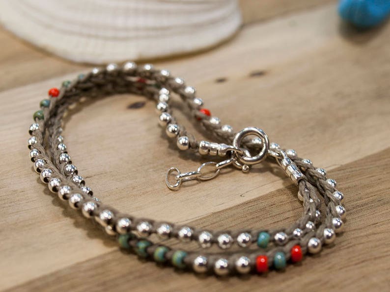 Gift For Her Friendship Surfer Jewelry Girlfriend Sterling Silver 925 Custom Bracelet Bohemian Femme Beaded Wrap Bracelets For Women