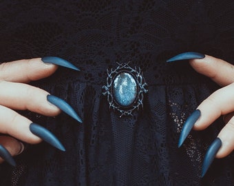 Oval brooch antler in your desired color made of glass stones in black silver and bronze as cosplay jewelry and gothic gift