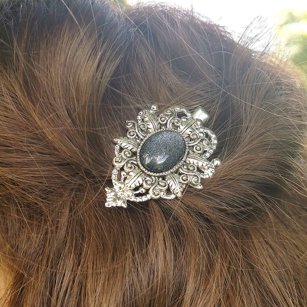 Haarclip silber viktorianisch Haarschmuck und Haarclip für Cosplay und als Gothic Geburtstagsgeschenk