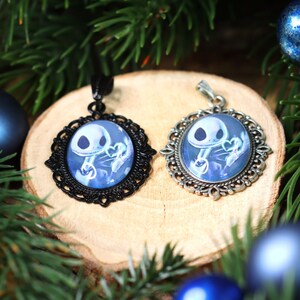Nightmare before Christmas pendant in black silver bronze with Jack and Sally as jewelry for a gothic outfit or cosplay gift image 2
