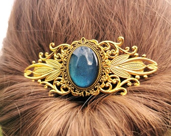 Golden hair accessories and choker with colored glass stones as a collar for a vintage outfit and as a birthday gift