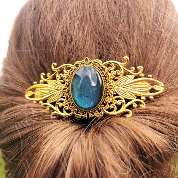 Golden hair accessories and choker with colored glass stones as a collar for a vintage outfit and as a birthday gift