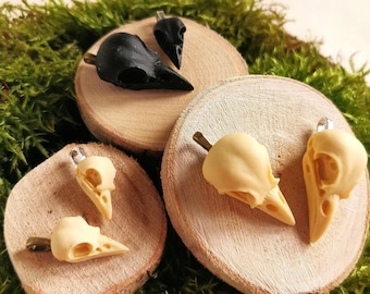 Pendant bird skull made of ivory and black resin for cosplay, gothic outfit or LARP costume