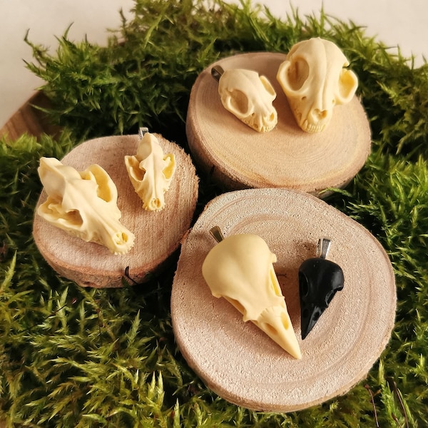 Pendant animal skull made of resin ivory colored and black for cosplay, gothic outfit or medieval reenactment