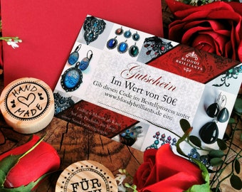 Jewelry coupon for Bloody Brilliants Etsy Shop printed in envelope or digital
