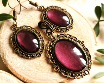 Boucles d'oreilles pendantes vintage serties de bronze avec la couleur souhaitée comme ensemble de bijoux steampunk ovale avec chaîne et comme cadeau