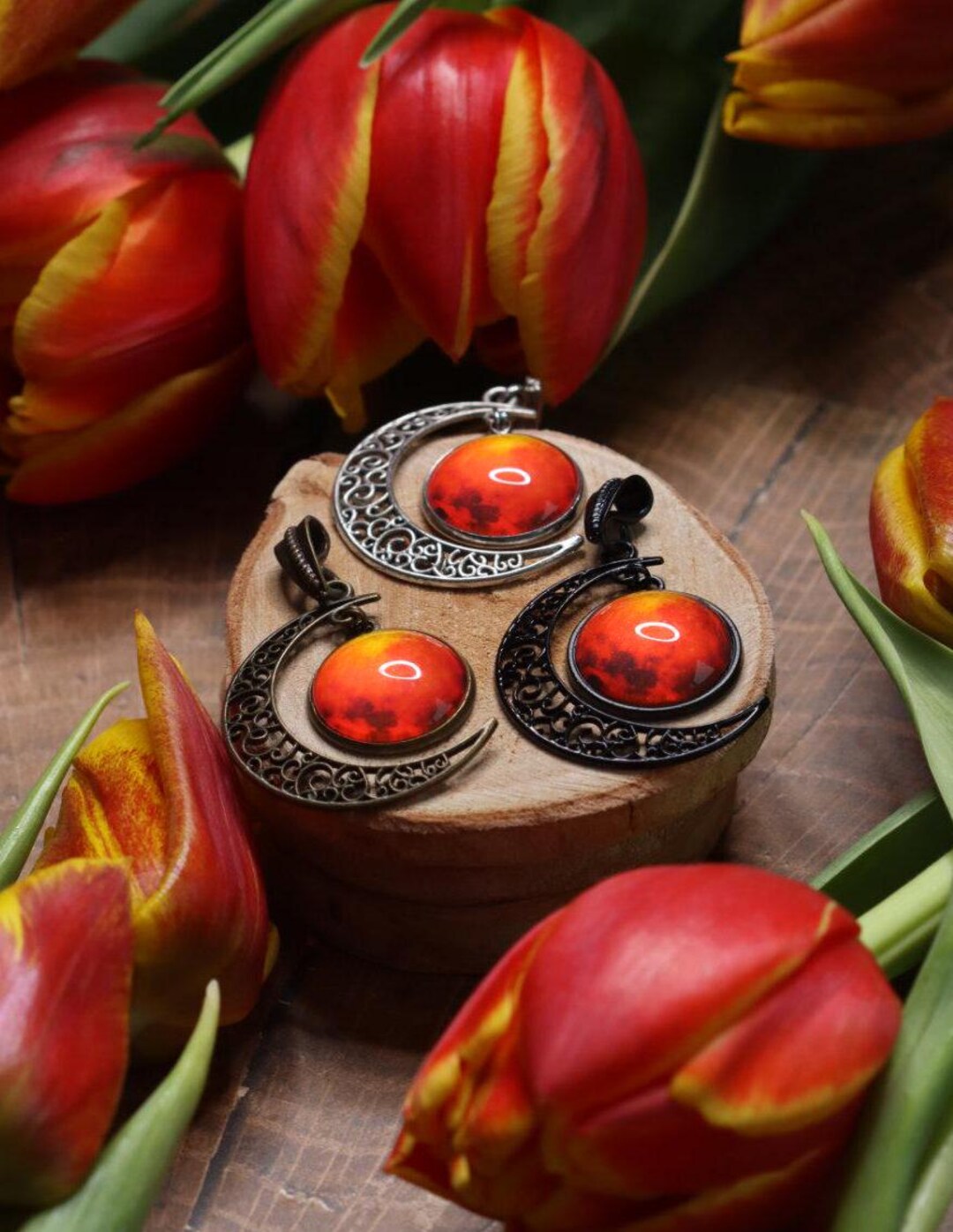 Blood Moon Gothic Necklace Black With Moon and Universe for Witch ...