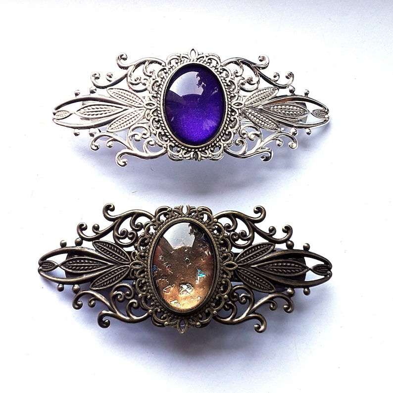 Bronze Art Nouveau hair clip and hair clip as a cosplay accessory and steampunk birthday gift Oval silber