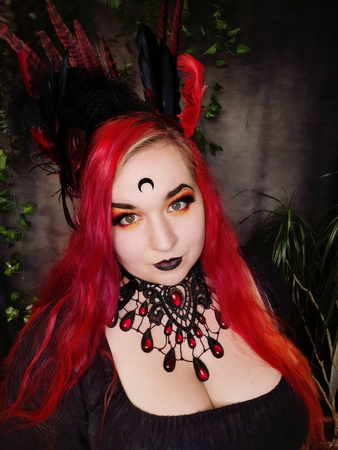 Black Drop Necklace Made of Lace With Colored Glass Stones as Etsy