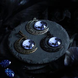 Moon choker with crescent moon pendant and universe as a birthday gift for gothic outfit and fantasy cosplay shooting